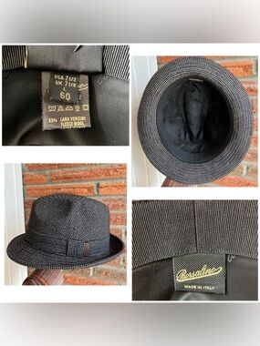 Borsalino Checkered Trilby Cotton Wool Blend Size 60